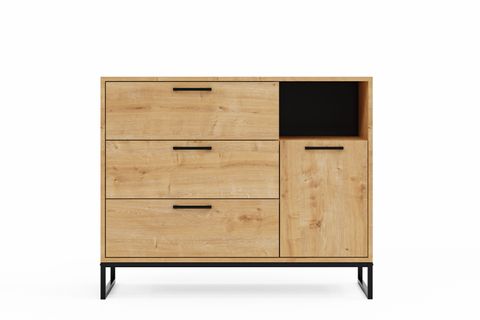 FURMET MODÜLER YUKON ŞİFONYER, SAFİR MEŞE, 3 ÇEKMECELİ VE KAPAKLI