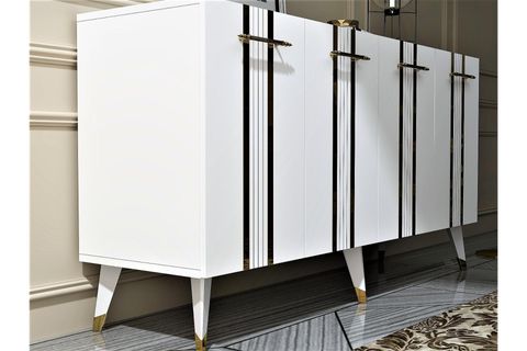 ASSEL LAZER ÇİZGİLİ PLEKSİ DESENLİ KONSOL,  BEYAZ ALTIN