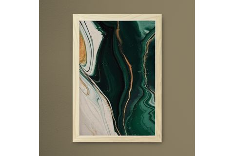 YEŞİL MİNİMAL ÇİZİM ÇERÇEVELİ AHŞAP DOKULU TABLO, 35X50
