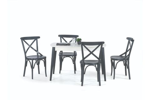 RETRO MASA VE ÇARPI ÇITALI TONET SANDALYE TAKIMI, BEYAZ ANTRASİT, 125X80