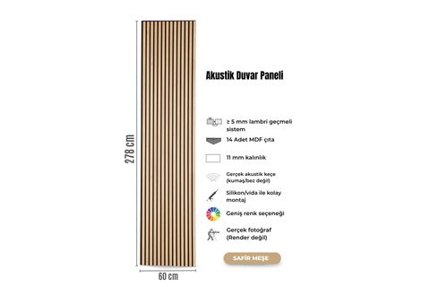 AKUSTİK MDF DUVAR PANELİ, SAFİR MEŞE, 60X278 CM