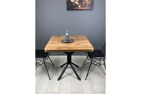 TEPE CEVİZ MUTFAK MASASI SİYAH AYAK 70 CM