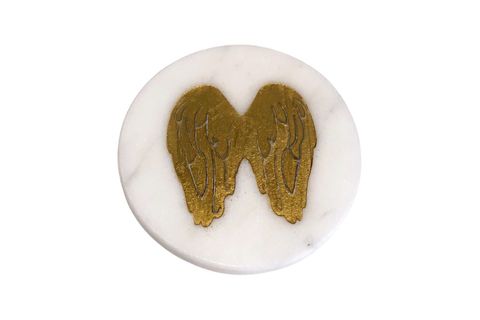 LUX & MARBLE ANGEL MELEK KANATLI YUVARLAK BARDAK ALTLIĞI, BEYAZ MERMER