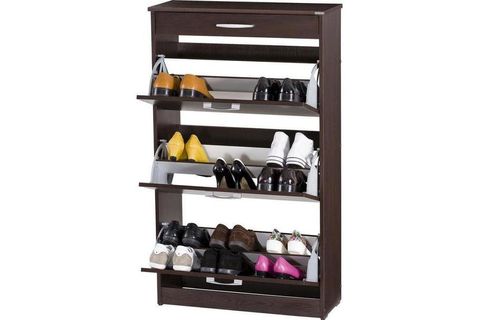ADORE FLAT 3 KAPAKLI TEK ÇEKMECELİ AYAKKABI DOLABI WENGE