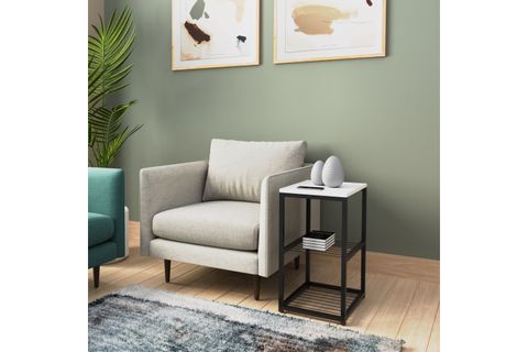 TEDİ METAL AYAKLI DEKORATİF TEL RAFLI YAN SEHPA, BEYAZ