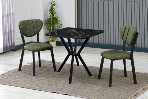 ELİS MUTFAK MASA TAKIMI, 2 SANDALYE, SİYAH, 70X70 CM, YEŞİL