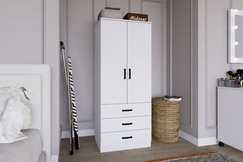 MİDOSER EASY 2 KAPILI 3 ÇEKMECELİ ELBİSE DOLABI-GARDIROP BEYAZ