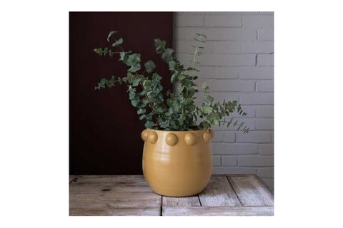 EL YAPIMI SARI NOKTALI KABARTMALI TERRACOTTA SAKSI