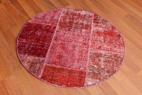 HALISTORES PATCHWORK YUVARLAK HALI CROSS KIRMIZI 140X140