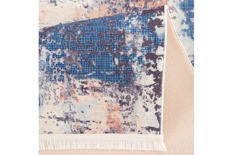 AYLEM HOME MAVİ KAHVE ABSTRACT SAÇAKLI KAYMAZ TABAN HALI 120X180