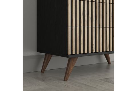 NOVA ZEBRA DESEN PREMİUM ŞİFONYER, WOOD SİYAH, ATLANTİK ÇAM, 4 ÇEKMECELİ
