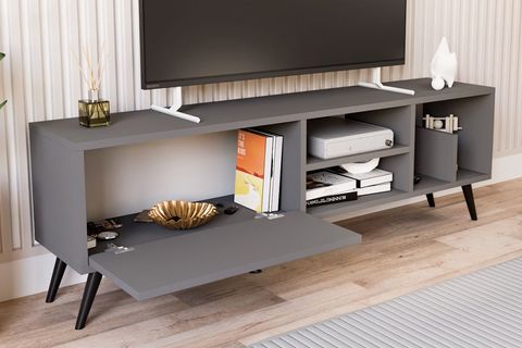 LENA KİTAPLIK BÖLÜMLÜ TV SEHPASI, ANTRASİT, 140 CM