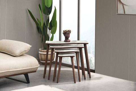 SALSA ZİGON SEHPA, DÖRTLÜ, BEYAZ MERMER DESENLİ