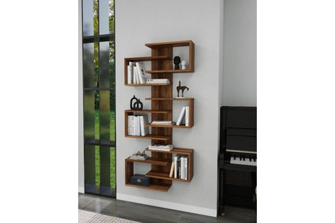 LOTUS 6 RAFLI DUVARA MONTE KİTAPLIK VE DUVAR RAFI, CEVİZ