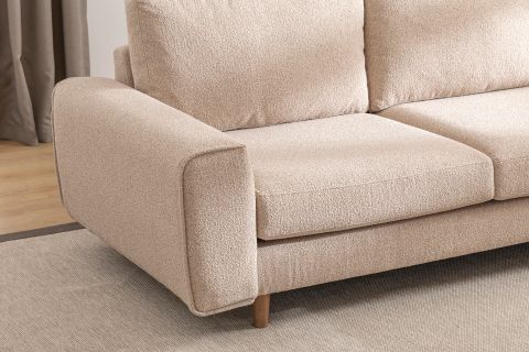 MERLİN MİNİ KÖŞE KOLTUK, CEVİZ AYAK, FİTİLLİ KOL, RECYCLED KUMAŞ, CAPPUCİNO