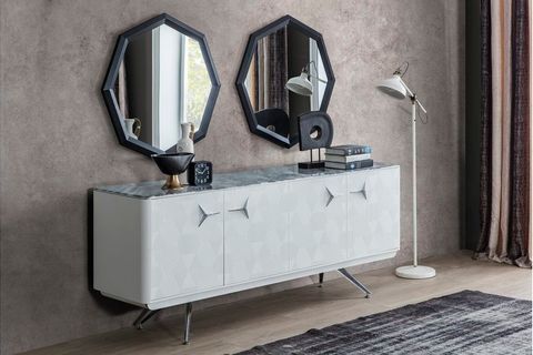 INİTİAL KONSOL, MERMER DESENLİ CEVİZ SİYAH MERMER