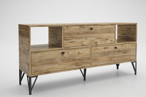 MİA TV ÜNİTESİ, METAL AYAK, ATLANTİK ÇAM SİYAH, 160 CM