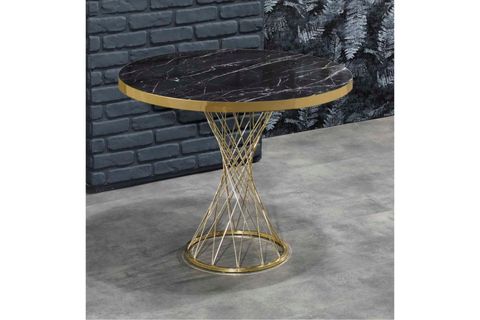 İKRA MUTFAK MASASI, SİYAH MERMER, GOLD HASIR AYAKLI, 90X90