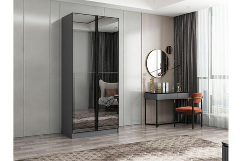 NİSA 2 KAPAKLI DOLAP ANTRASİT REFLEKTE CAM