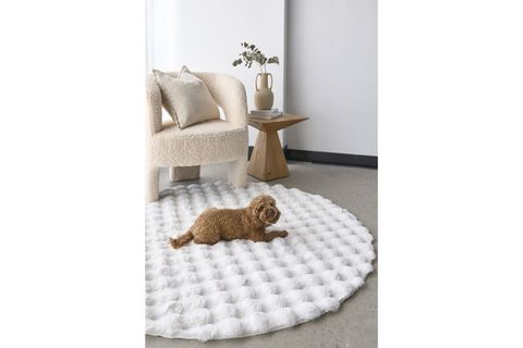 DARCİO TAVŞAN TÜYÜ POST HALI, BEYAZ, YUVARLAK, 80X80