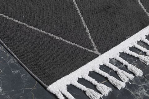 EKO HALI URBAN URB 02 SİYAH GRİ ETNİK HAV TOZ VERMEZ YUMUŞAK KESME YOLLUK HALI 120X300
