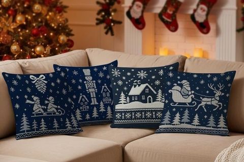 YILBAŞI TEMALI DÖRTLÜ KIRLENT KILIFI, LACİVERT, 1042