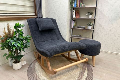 ASEDİA MİSKİN SALLANAN SANDALYE, TEDDY ANTRASİT, NATUREL AHŞAP AYAK