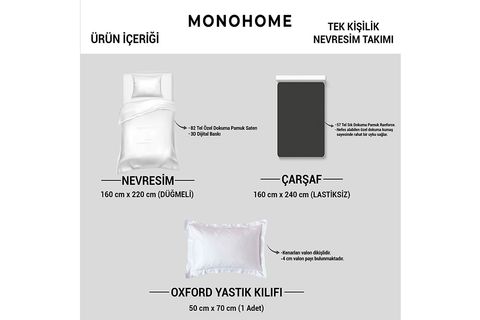 MONOHOME BLUE NİGHT 3D TEK KİŞİLİK NEVRESİM TAKIMI, PAMUK SATEN, 160X220 CM