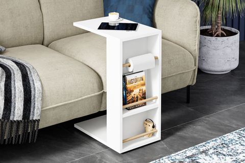 HALO TEKERLEKLİ YAN SEHPA, BEYAZ