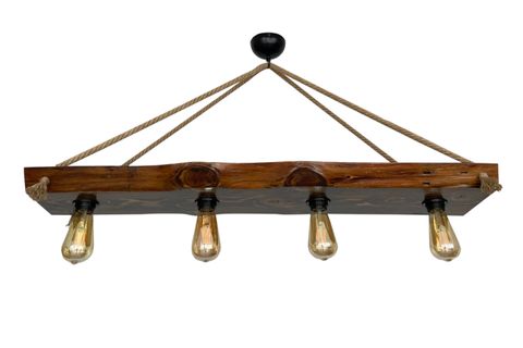 DOĞAL AHŞAP HALATLI DÖRTLÜ RUSTİK DEKORATİF AVİZE, HT176