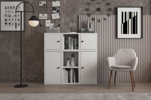 LEKSA 4 KAPAKLI ÇEKMECELİ RAFLI KİTAPLIK 65 CM BEYAZ KTP-1058-Ç