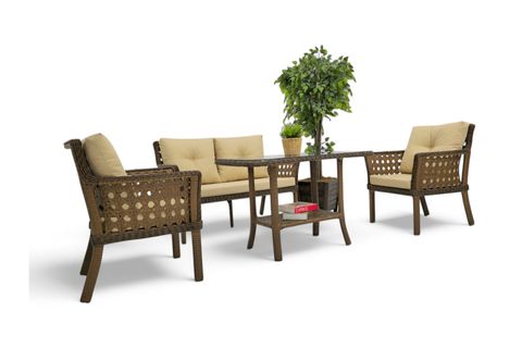MOVA RATTAN İKİLİ BAHÇE MOBİLYASI, KOYU KAHVE