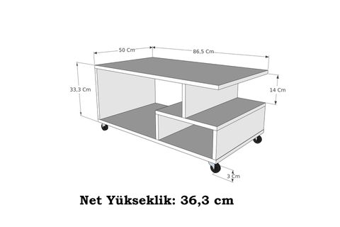 SULTAN TEKERLİ ORTA SEHPA, BEYAZ, 86,5X50 CM