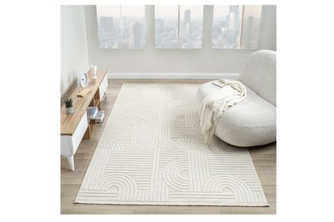 LARA İSKANDİNAV DOKUMA BUKLELİ MAKİNE HALISI, KREM, DS623,  80X200