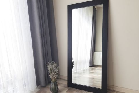 DFN WOOD MASİF AHŞAP DİKDÖRTGEN DUVAR AYNASI, SİYAH, 100X40