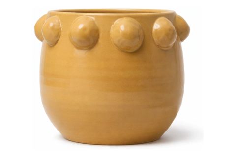 EL YAPIMI SARI NOKTALI KABARTMALI TERRACOTTA SAKSI
