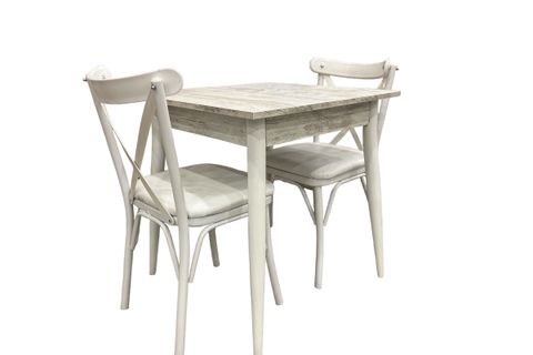 MENDEL MASA VE BAHAR ÇAPRAZ SANDALYE TAKIMI, KRİSTAL, 70X70