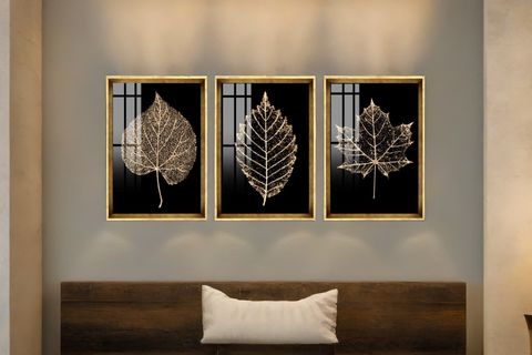 GOLD LEAF STRİPES TABLO SETİ, GOLD ÇERÇEVE, 33X48
