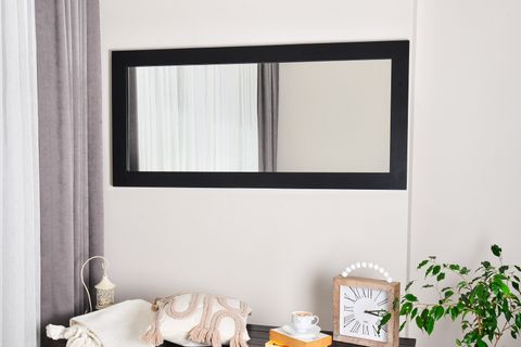 DFN WOOD MASİF AHŞAP DİKDÖRTGEN DUVAR AYNASI, SİYAH, 120X50