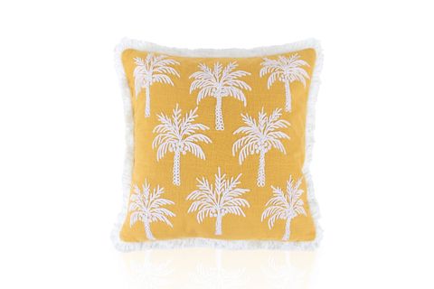 THE MİA TROPİKAL PALMİYE DESENLİ KIRLENT, HARDAL 45X45 CM