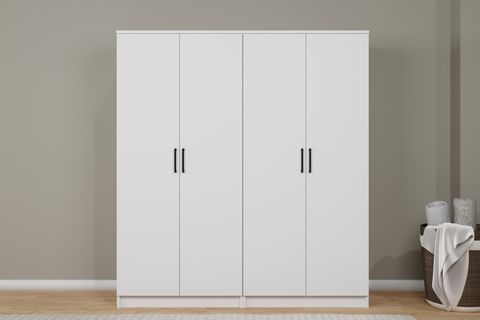 KARDELEN MAT BEYAZ ELBİSE DOLABI, 4 KAPAKLI, 8 RAFLI, 160 CM