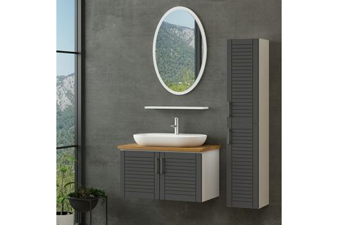 VERA BANYO DOLABI AS2K63, BEYAZ ANTRASİT, 85CM