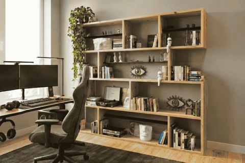 WOODESK YONCA MASİF AHŞAP KİTAPLIK, NATURAL RENK, 200X200 CM