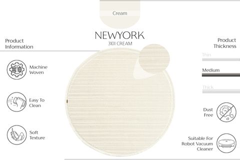 COOL HALI NEWYORK 3101 YUVARLAK, KREM, 80X80