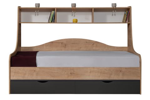 HERA ÇEKMECELİ KARYOLA, CEVİZ ANTRASİT, 90X200