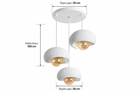 DEFNE ÜÇLÜ BETON GÖRÜNÜMLÜ SARKIT AVİZE, 30 CM