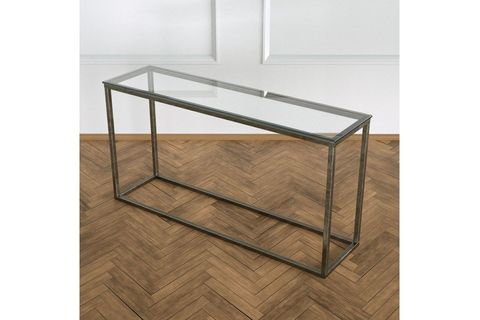 POTRİCA METAL DRESUAR, ESKİTME PİRİNÇ AYAK, ŞEFFAF CAM TABLA