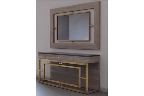 RAİNA AYNA VE DRESUAR TAKIM, GOLD KAHVE