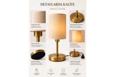 RUMELİ DOKUNMATİK ESKİTME KOYU HASIR ABAJURLU MASA LAMBASI