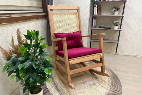 ASEDİA VERANDA HASIRLI MİNDERLİ SALLANAN SANDALYE, FUŞYA, NATUREL AYAK